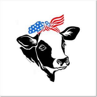 Patriotic Cow Bandana American Flag USA America Posters and Art